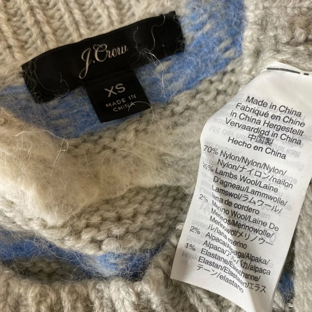 J. Crew Fair Isle Sweater Alpaca Merino Lambs Wool Crewneck Womens Sz XS Cream - Picture 11 of 13